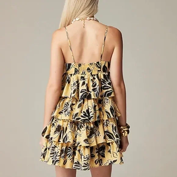 J crew yellow Ruffle-tier mini dress in floral cotton voile - Picture 4 of 6